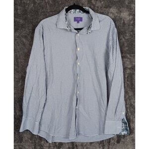 Tallia Men's Blue Houndstooth Paisley Flip Cuff XL 17.5‎ Cotton Button Up Shirt